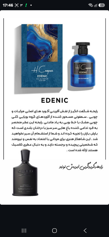 عطر مردانه EDENIC 100 میل | مشابه Creed Green Irish Tweed